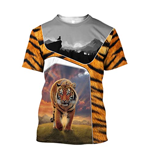 T-shirt tigre 3D Harajuku à manches courtes imprimé graphique relief homme XXL
