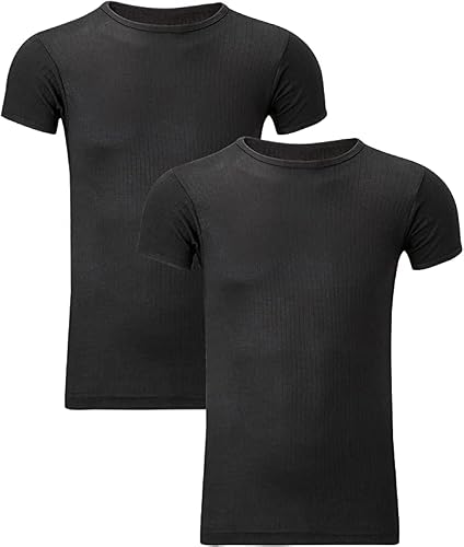 Image of Candid Styles® Pack of 2 Mens Thermal T-Shirt Underwear Baselayer Shirt Short Sleeve Crew Neck Winter Warm Undershirt Vest Top(Black,XL)