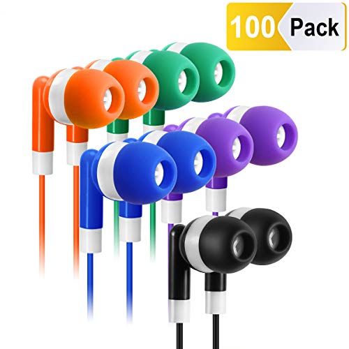 Bulk Earbuds Headphones 100 Pack Earphones- Keewonda Wholesale Classroom Ear Buds Kids Bulk