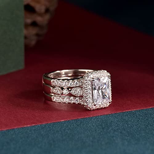 Newshe Jewellery 2.78Ct Wedding Band Bridal Ring Enhancer Engagement Ring Set for Women 925 Sterling Silver Radiant White Gold 5A Cz Size 5-103
