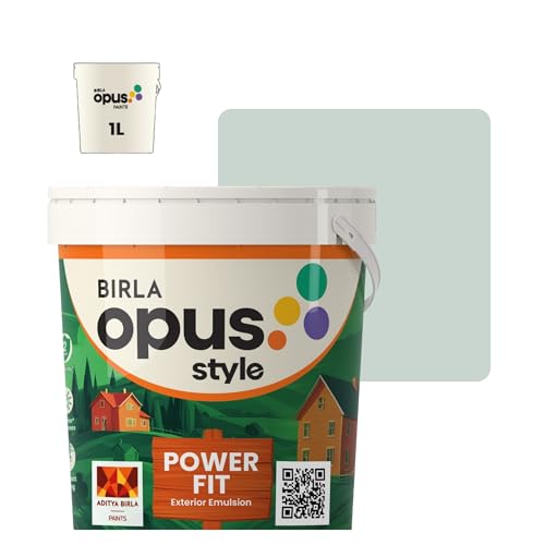 Image of Birla Opus Style Power Fit Exterior Emulsion Paint (1L, Chalky Green, Matte Finish) | Superior Whiteness & Brightness, Excellent Finish, Low VOC | 2 Yr Warranty | For Exterior, Outdoor Walls