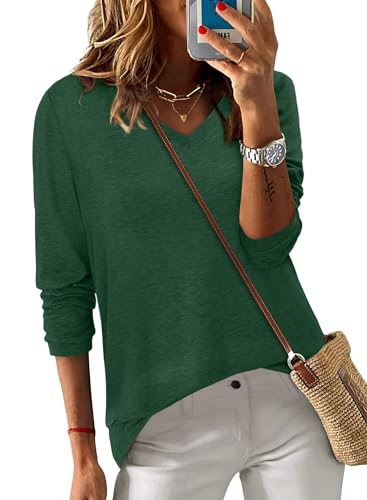 ONLYSHE Women's Casual Striped Long Sleeve Tops Crew Neck Knit Basic Loose Fit T Shirts Fall Fashion Tunic Outfits