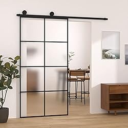 Festnight Puerta Correder con Herrajes, Puertas Correderas de Cristal, Puertas Interiores de ESG Vidrio y Aluminio, Rodamiento Seguro y Silencioso, Type 1 102.5x205 cm