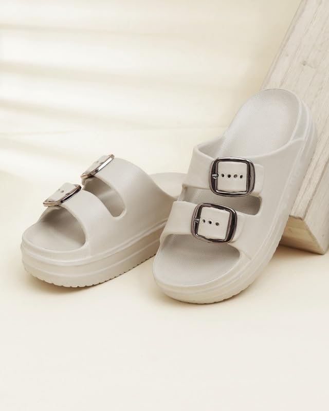 Image of Women Summer Flip Flop Slippers Casual Pillow EVA Anti-Slip Sole Slide Slipper Double Strap Sandals for Women's & Girls Rubber Flats