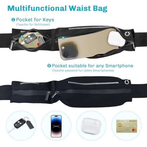 Laufgürtel für Handy wasserdichte Bauchtasche Herren Damen Lauftasche Running Belt Sportgürtel Handytasche Joggen Handyhalterung für Drinnen und Draußen Joggen Fitness Radfahren und Reisen Laufgurt