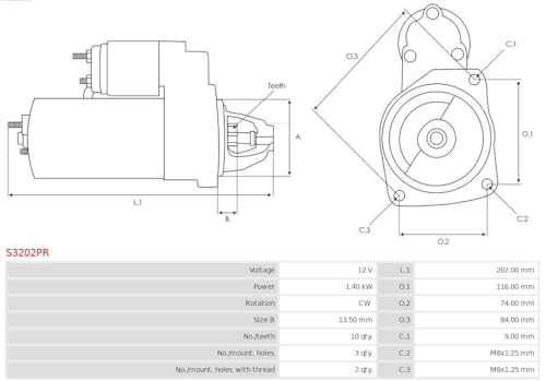 Moteur de démarrage AS-PL S3202PR haute performance et couple