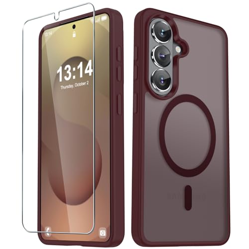 Image of for Samsung Galaxy S26+ Plus Case, Matte Magnetic Phone Cover, Wine Red | Fit for MagSafe, Screen Protector included, Shockproof Military Grade Protection, Translucent Frosted Back