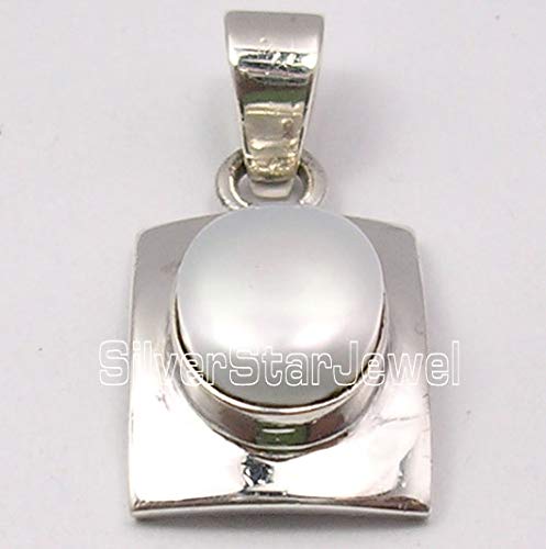 925 Solid Silver Pearl Necklace Pendant 1.1" 4.5 Grams Gems Jewelry2