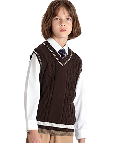 Image of JSTEX Boys Sweater Vest 100% Cotton Kids Uniform Vest V-Neck Sleeveless Knit Pullover for Boy Girls Toddler Size 4-14