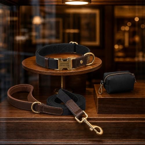 Image of Personalized PU Leather Dog Collars,Quick Release Buckle,Black,M