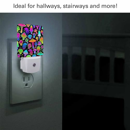 Image of LED Night Light,Colorful Mushrooms Pattern LED Night Light Plug into Wall with Dusk to Dawn Light Sensor White Energy Efficient Nightlight for Bedroom Bathroom Hallway Living Room Kitchen