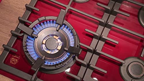 Kaiser Herdset Einbaubackofen EH 6432 ElfBE + KCG 6335 RotEm Retro Elektro, Autark, 68 L, Drehspieß, 10 Funktionen+ 60cm, Rot Glas, Retro Einbau Herd, 3,8kW WOK Facette vorne Metallplate Bronze – Bild 7