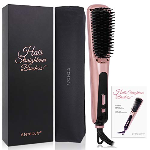 Hair Straightening Brush, ETEREAUTY Ceramic Ionic Hair Straightener Brush Hot Comb Hair Straightener with 30s Fast Ionic MCH Heating Hair Technology, Safer, Auto Temperature Lock & Off Function