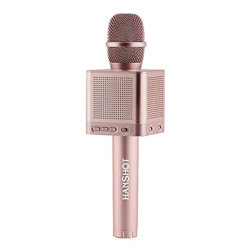 50% Off Discount Hanshot Pro Portable Rechargeable Bluetooth Karaoke Microphone with built in Speakers compatible with Karaoke Apps on iOS and Android (Rose Gold)
