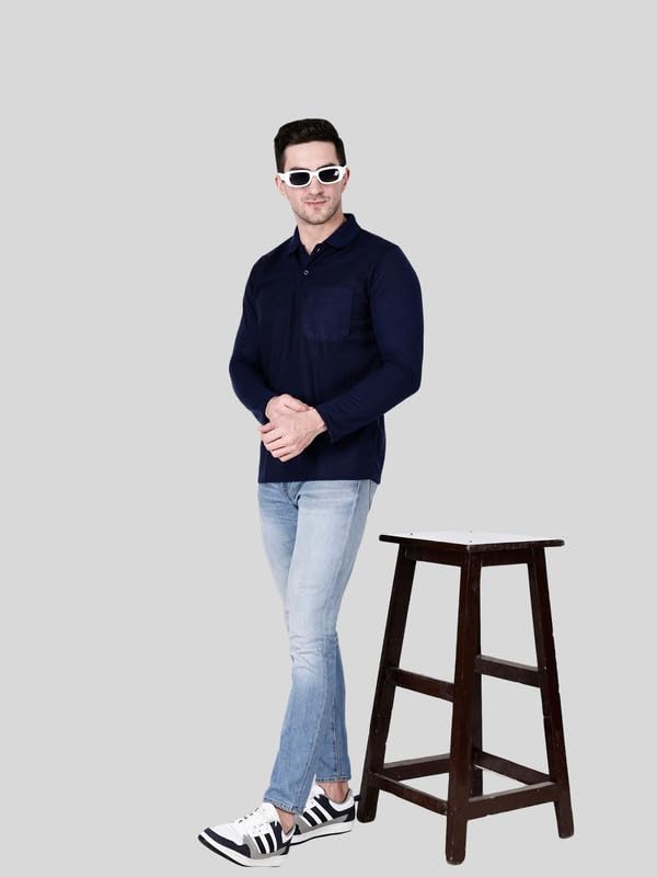 Image of Full Sleeve Men's Polo T-Shirt | Regular Fit, Soft & Breathable Cotton Blend Fabric | Classic Polo Collar, Casual & Office Wear | Available in Sizes M to 6XL, Multiple Colors