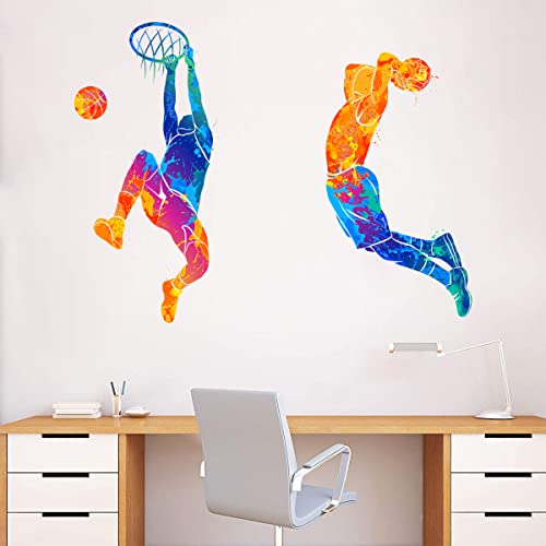 Woyinis Watercolor Basketball Player Dunk Wall Stickers For Boys Teens Sports Player Silhouette Wall Decals Peel & Stick Removable Wall Decor Art Murals Kids Room Playroom Baby Nursery Classroom Wall Decoration #TOP1