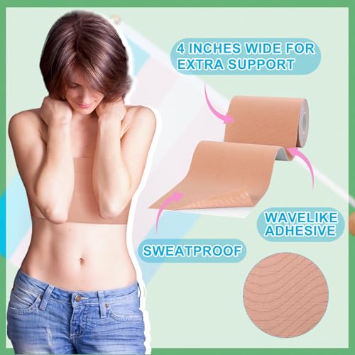 Image of Geiserailie 3 Rolls Back Fat Tummy Lift Tape Assorted Size Thigh Lift Patch Trans Tape for Chest Binding Waterproof Body Patch for Flat Stomach Belly Leg Arm Backless Dresses