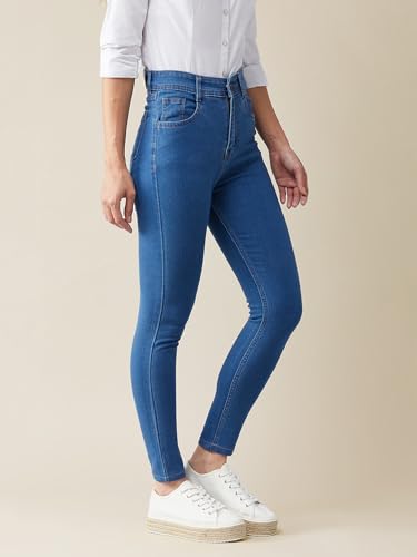 Image of Miss Chase Women's Skinny High Rise Cropped Fringed Hemline Detailing Stretchable Denim Jeans