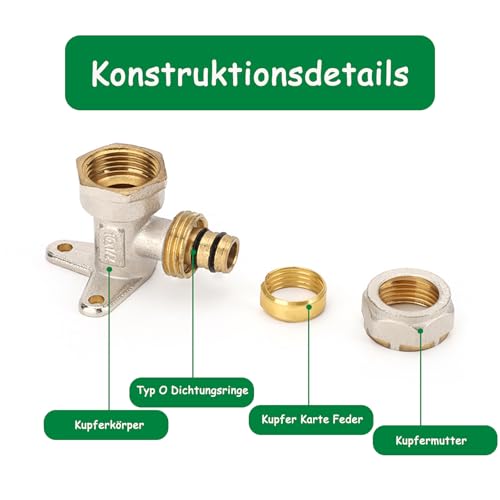 16 x 1/2\ig Klemmring Wandscheibe Verbundrohr, Schraubfitting Klemmringverschraubung, Klemmringverschraubung für Aluverbundrohr und Mehrschichtverbundrohr
