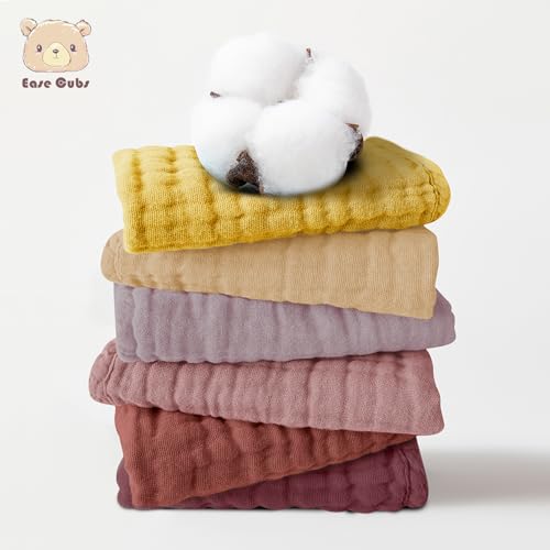 Image of Ease Cubs 12 Pack Muslin Washcloths for Baby - 100% Cotton Baby Wash Cloths for or Baby Face Body Comfy and Soft for Newborn Infants Kids Girls and Boys - 12 inchx12 inch - Brown, Honey and Bean Paste Series