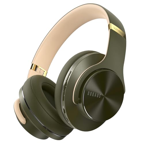 DOQAUS Auriculares Inalámbricos Bluetooth de 90 Horas, Auriculares Bluetooth con Micrófono y 40mm Controlador, con 3 Modos de Música, para Móviles/PC/Hogar - Verde Militar