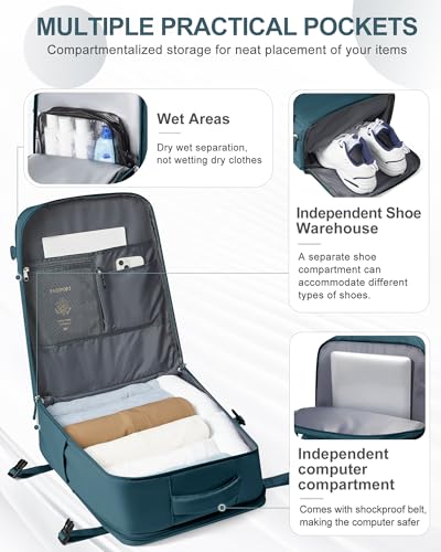 Image of coowoz Large Travel Backpack Carry On for Women Man Waterproof Gym Backpacks Mochila de Viaje Travel Bag Essentials Teacher Personal Item Backpack Rucksack Airplane Accessories Must Haves Peacock Blue