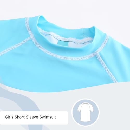 Image of Girls Short Sleeve Rash Guard Swim Shirt Girls Sun Protection Swimsuits Quick Dry Surf Tops Bathing Suits for Girls
