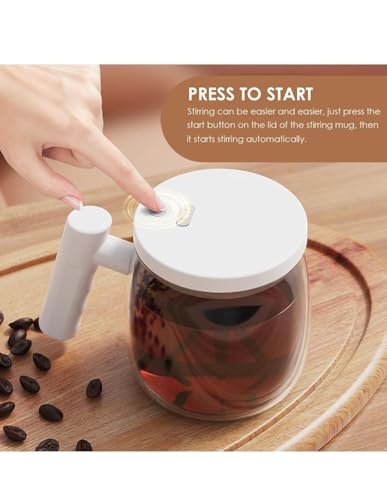 Image of Automatic Self-Stirring Glass Mug with Handle USB Rechargeable Electric Mixing Cup One-Touch Smart Coffee, Milk, Protein Shake Mixer (Wood Finish)