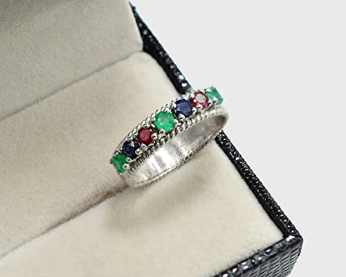 Natural Ruby Emerald Sapphire Gemstone Ring 925 Sterling Silver July Birthstone Haifa Eternity Proposal Ring Wedding Jewelry For Bridal Gift(RG-8031)3