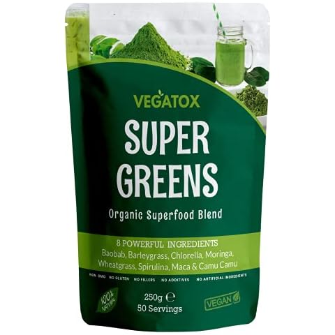 Organic Super Greens Powder 250g | Ultimate Immune Support | Green Powder Superfood for Immunity and Detox | Vegan, 100% Natural & Alkaline | No Additives, No GMO, No Gluten, No Fillers | 50 Servings Cover