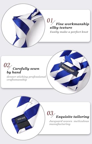 Image of HISDERN Stripe Tie Mens Ties with Pocket Square Set Classic 3.4'' Silk Formal Necktie Handkerchief for Business Wedding
