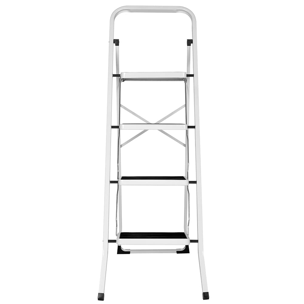 Bakaji Escalera Plegable Cuadrada para Ahorrar Espacio con peldaños Antideslizantes y asa de Seguridad, Taburete Escalera, Estructura Acero y Revestimiento de Goma, Capacidad máx 150 kg (4 peldaños)