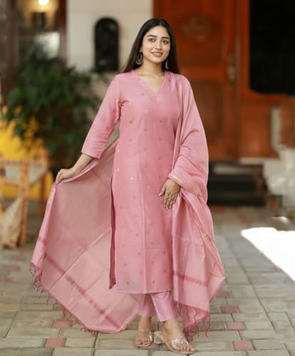 Image of GoSriKi Viscose Printed Kurta for Women | Kurti Set Woman | Kurta with Pant & Dupatta | Straight Ethnic Suit | Indian Outfit Ladies Dress Stylish Traditional Clothing Party Office Fashion Look Style