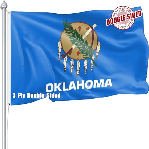 Nuibers Oklahoma Flag 3x5 FT Sturdy for Outside Heavy Duty 3Ply Polyester Oklahoma State Flags Outdoor Double Sided Long Lasting OK State Flag Brass Grommets