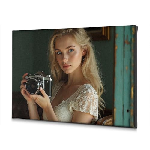 Toile murale salle de bain motif femme vieil appareil photo vintage 30x40