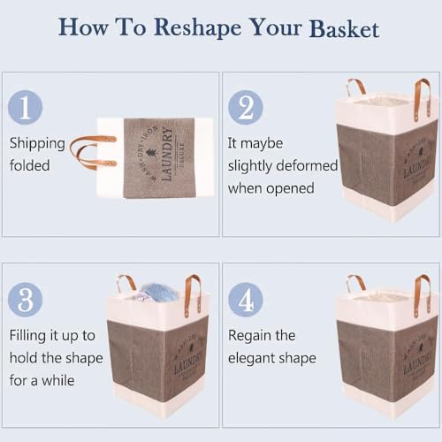 Image of 90L Large Laundry Basket, Collapsible Laundry Bag, Freestanding Tall Clothes Hamper, Foldable Washing Bin (Dark Blue) (White And Brown)