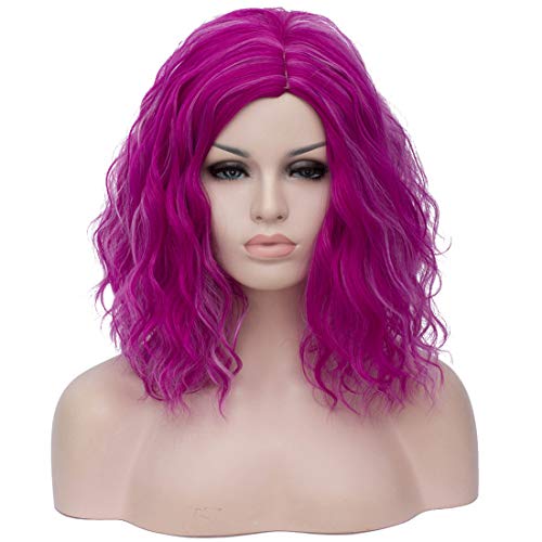 Cying Lin Short Bob Wavy Curly Wig Purple Mixed Pink Wig For Women Cosplay Halloween Wigs Heat Resistant Bob Party Wig+Wig Cap (Purple Mixed Pink)