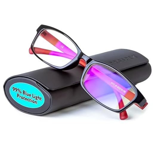 PROSPEK Computer Glasses - Blue Light Blocking Glasses - Professional (+0.00 (No Magnification) I Regular Size, Red and Black)