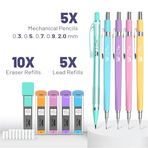Image of Mr. Pen- Pastel Mechanical Pencil Set, 5 Mechanical Pencils (0.3, 0.5, 0.7