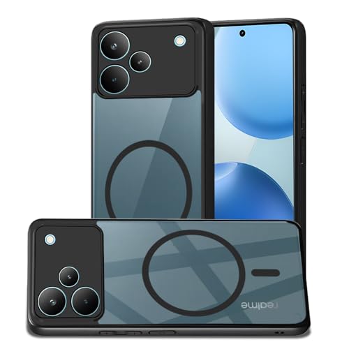 Image of AESTMO Realme P4 Pro 5G Back Cover | 360 Protection | Crystal Clear Hard Back Transparent | Compatible with MagSafe Accessories (PC+TPU, Black Bumper)