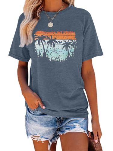 TAKEYAL Women Los Angeles Graphic T Shirts California Letter Print Short Sleeve Tee Loose Casual Tops