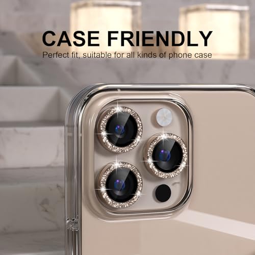 Image of Choiche Compatible for iPhone 16 Pro /iPhone 16 Pro Max Camera Lens Protector, 9H Tempered Glass Camera Cover Screen Protector Metal Ring Decoration Accessories (Titanium Natural) (Glitter Titanium Desert, For 16 Pro Max /16 Pro)