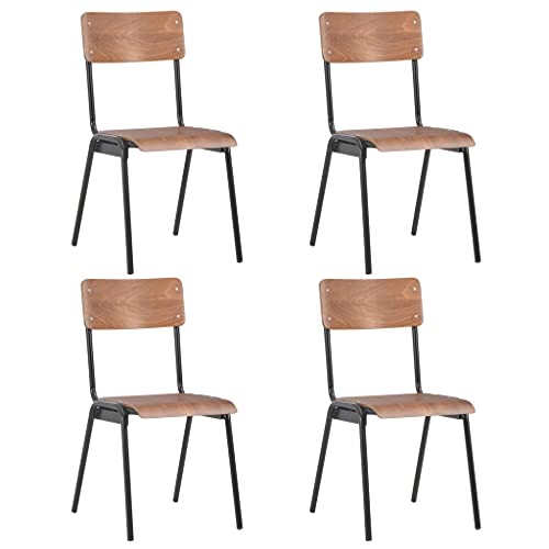 LLEZKBR Sillas de cocina y comedor, sillas de comedor, 4 piezas, madera contrachapada maciza de acero marrón
