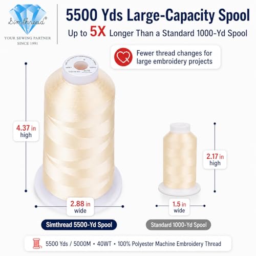 Image of Simthread 5000M 40WT Polyester Embroidery Thread, Macadamia S019 | 5000M 40WT polyester thread feeds smoothly for machine embroidery, monograms, logos, patches and quilting.