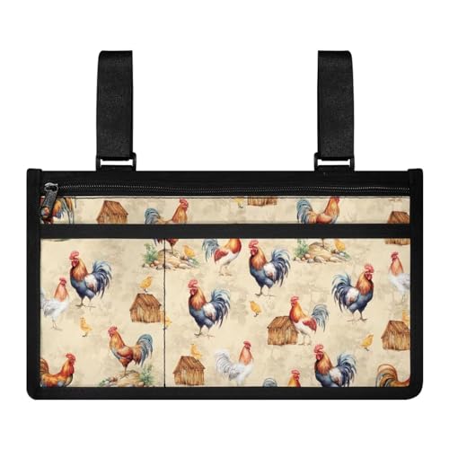 Gomyblomy Rooster Chicken Wheelchair Side Bag, Portable Armrest Bag Rollators with Side Bags to Hang on Side Lightweight Wheelchair Pouch Suitable for Walkers Wheelchairs