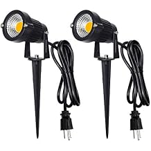 Z Outdoor Landscape LED Lighting 5W Waterproof Graden Lights COB Led Spotlights with Spiked Stand for Lawn Decorative Lamp US 3- Plug 3500K Warm White Lights 2 Packs