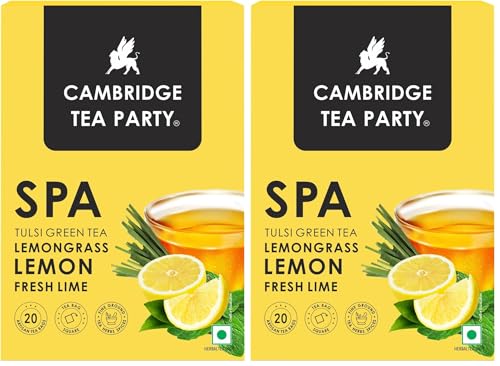 Image of Cambridge Tea Party Spa 20 Tea Bags, Lemon Lime Lemongrass Tulsi Green Tea (Pack of 2)