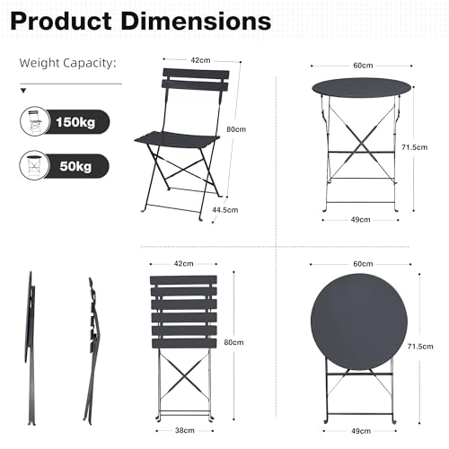 Ensemble bistrot pliable gris et résistant aux intempéries - 4