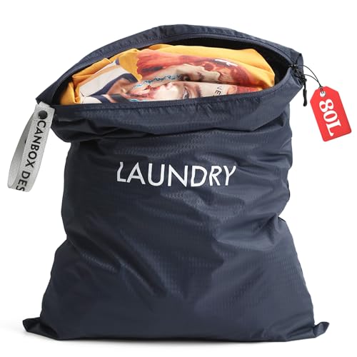 Asnews Wäschesack Reise 60 x 90cm, Nylon wasserdichte Wäschebeutel mit Reißverschluss, 120L Große Kapazität Stoffbeutel Faltbare Schmutzwäschebeutel Tasche für Startseite Reisen Urlaub