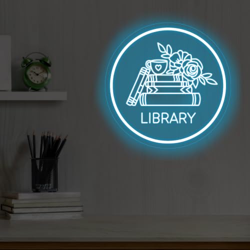 Image of Library Neon Sign, 13 inchx13 inch, Ice Blue